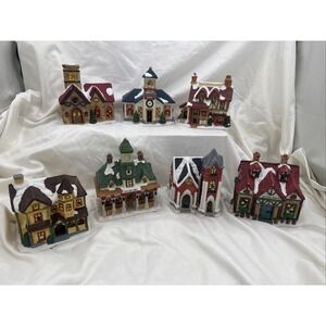 Vintage Village Square Christmas Houses Lot Mervyns Ceramic Village